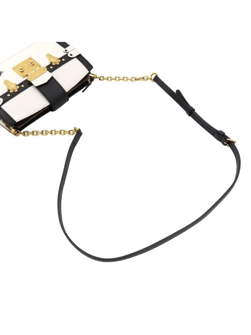 Louis Vuitton Trunk Clutch Chain Shoulder Bag White Black Epi Leather